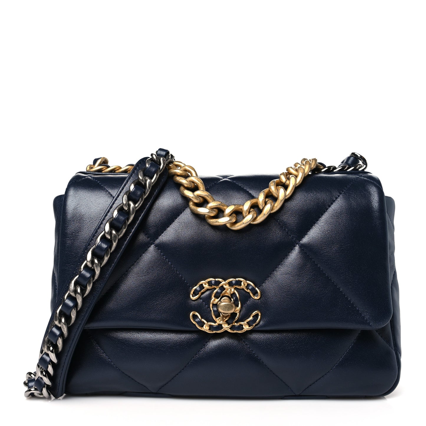 Lambskin Quilted Medium Chanel 19 Flap Navy Blue