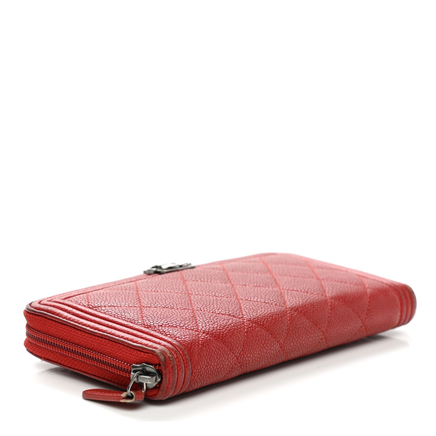 Caviar Quilted Large Boy Zip Around Wallet Red