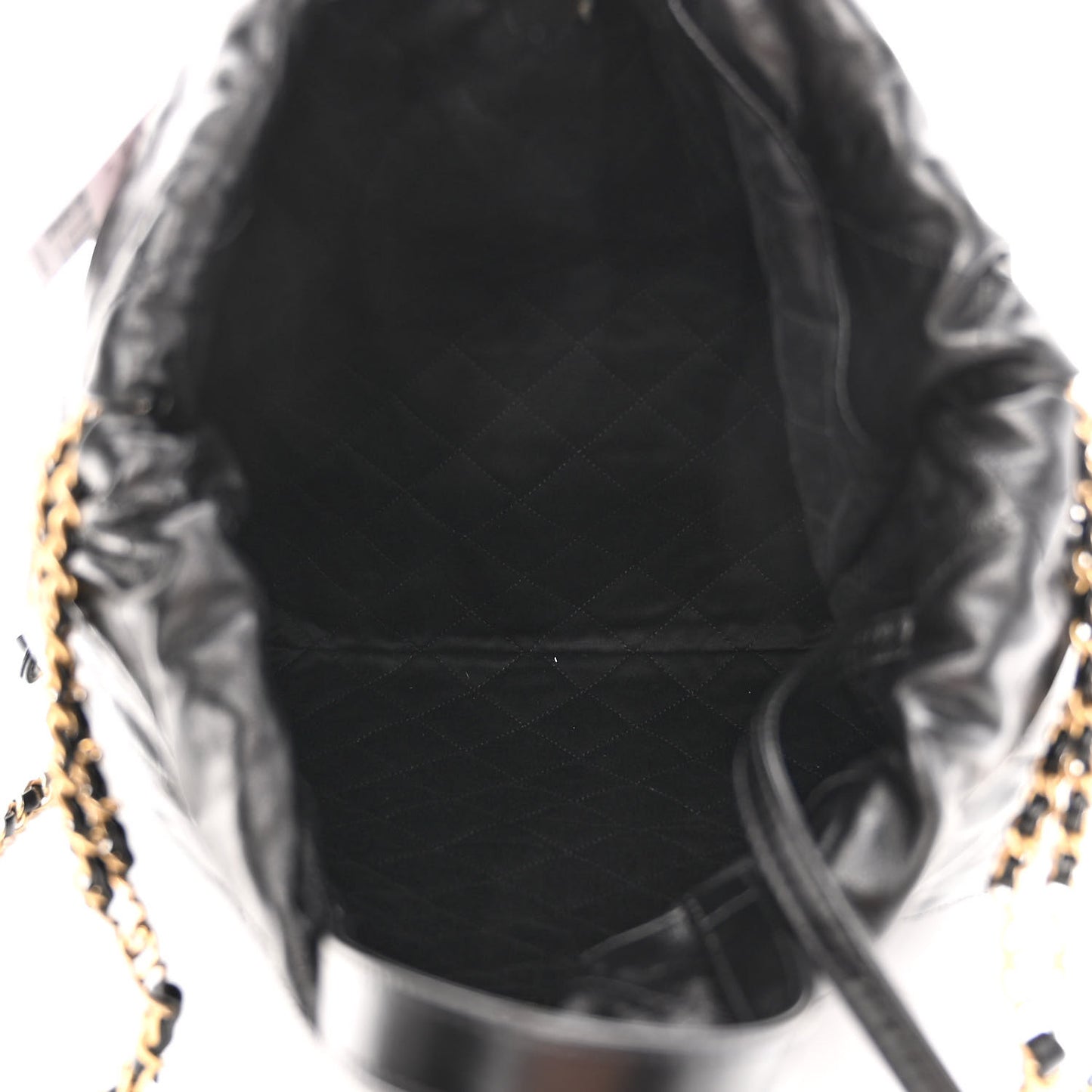 Shiny Calfskin Quilted Chanel 22 Backpack Black