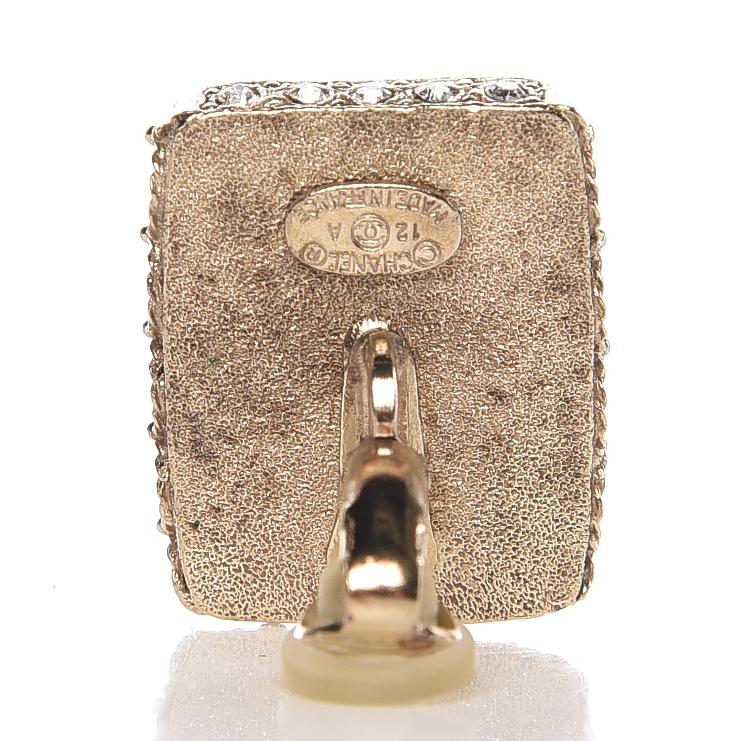 Chanel Resin Crystal CC Square Earrings Gold Blanc Nacre 3 of 3