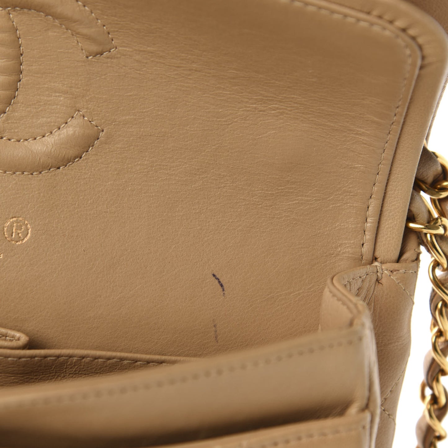 Lambskin Quilted Small Double Flap Beige