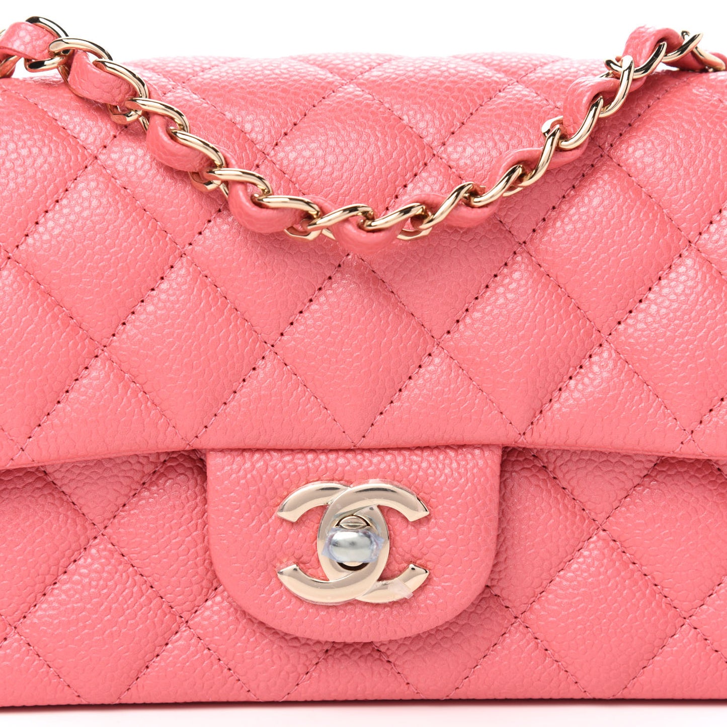 Iridescent Caviar Quilted Mini Rectangular Flap Dark Pink