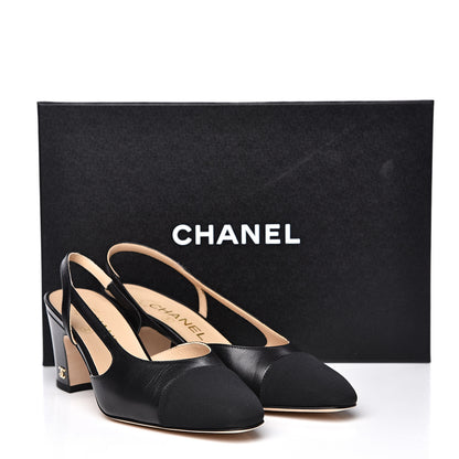 Chanel Goatskin Grosgrain Cap Toe CC Slingback Sandals 36.5 Black 9 of 9