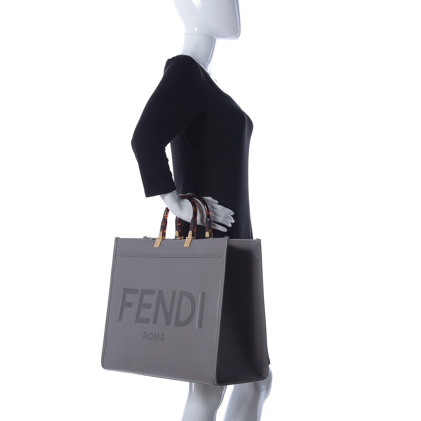 Vitello King Plexiglass Logo Embossed Large Fendi Sunshine Shopper Tote Moon
