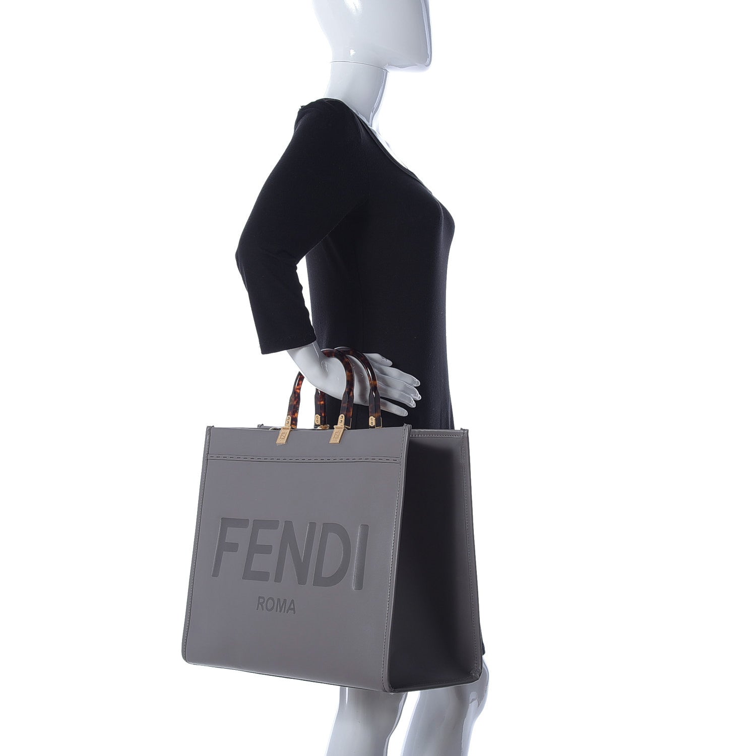 Fendi Vitello King Plexiglass Logo Embossed Large Fendi Sunshine Shopper Tote Moon 2 of 9