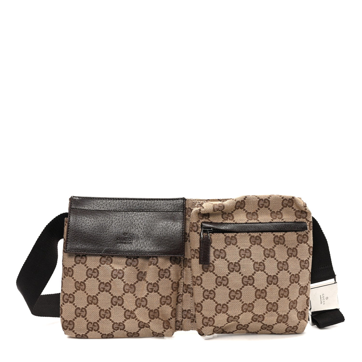 Gucci GG Monogram Double Pocket Belt Bag Dark Brown 1 of 8
