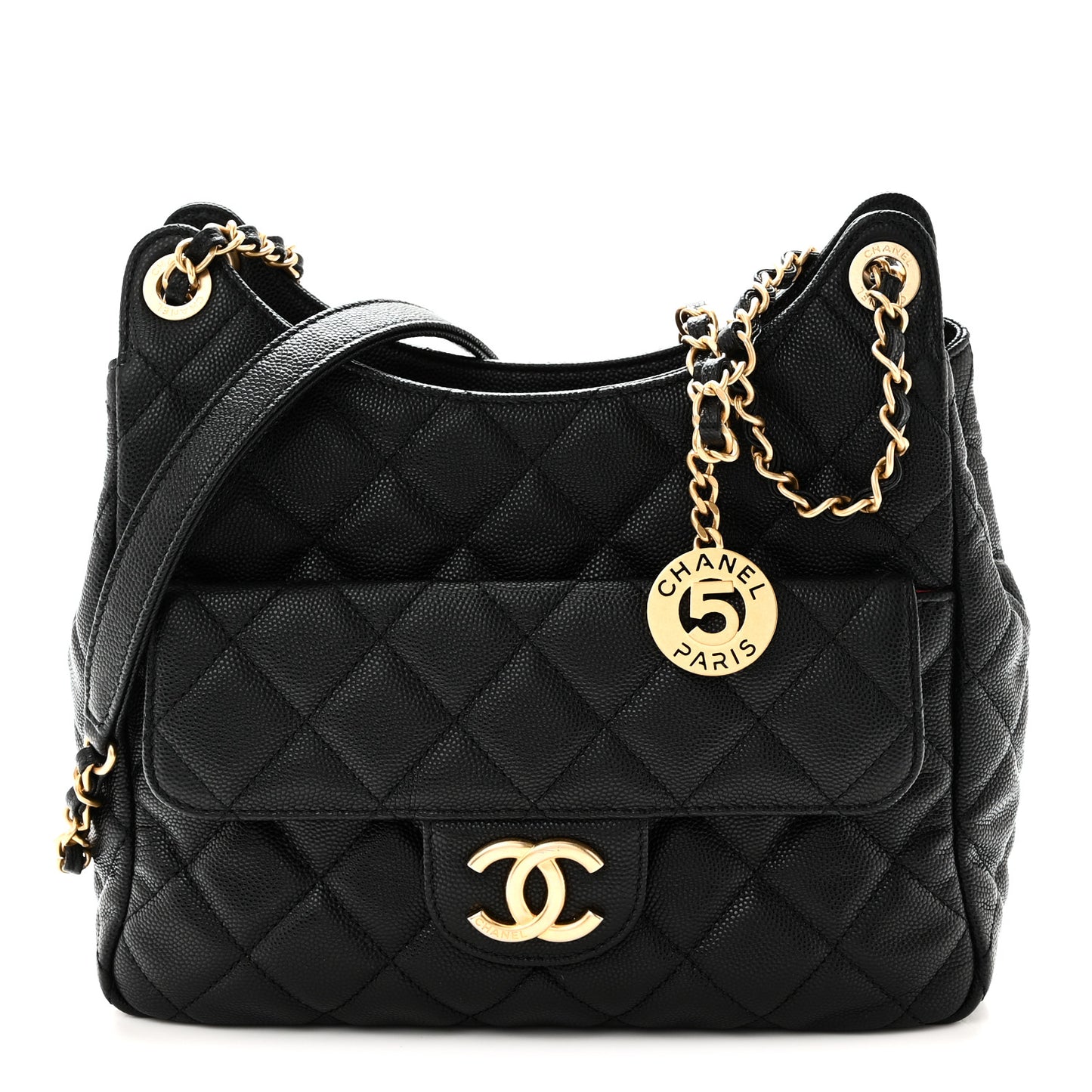 Caviar Quilted Wavy CC Hobo Black