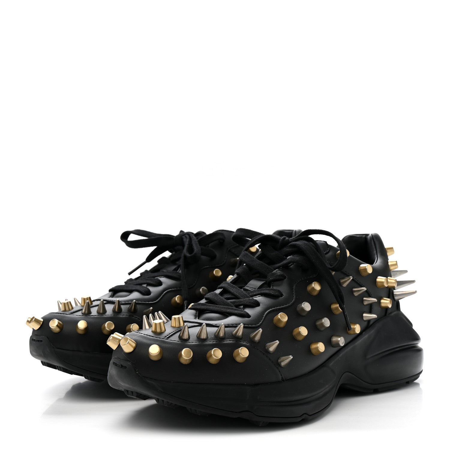 Gucci Demetra Spike Studded Mens Rhyton Sneakers 10 Black 4 of 10