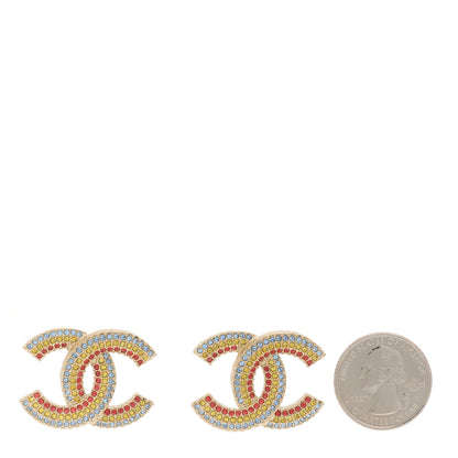 Chanel Crystal CC Earrings Gold Multicolor 2 of 5