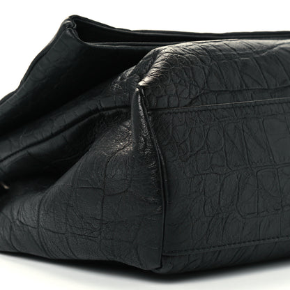 Saint Laurent Calfskin Crocodile Embossed Medium West Hollywood Monogram Fold-Over Black 11 of 12