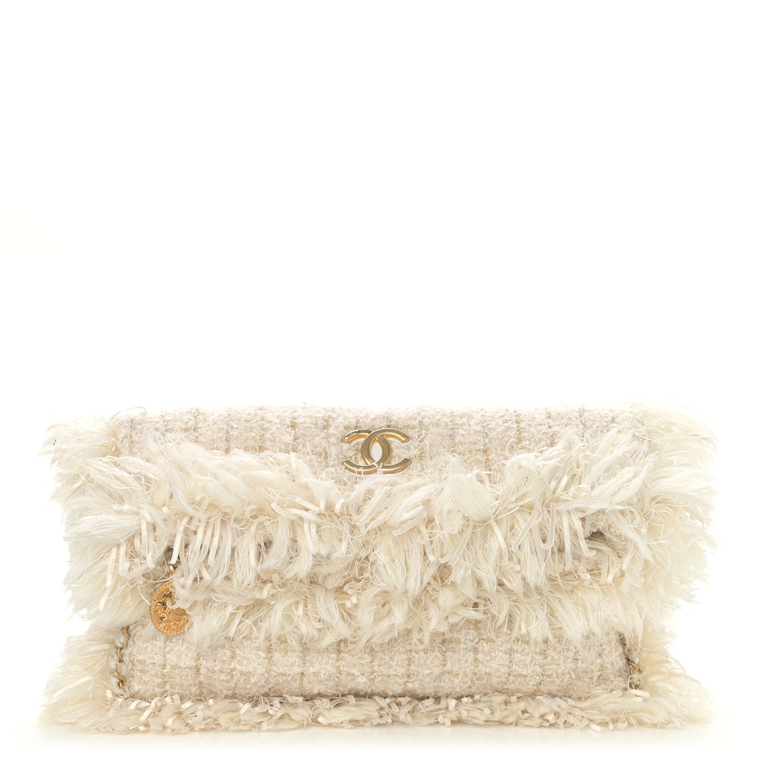 Chanel Tweed Quilted Fringe Clutch White 1 of 10