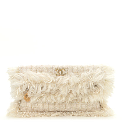 Chanel Tweed Quilted Fringe Clutch White 1 of 10