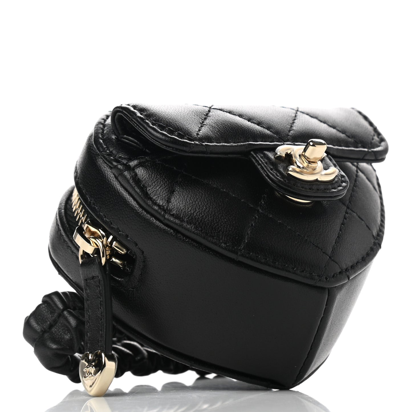 Lambskin Quilted CC In Love Heart Zipped Arm Coin Purse Black
