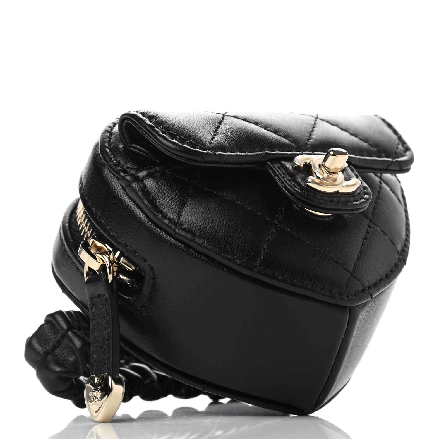 Chanel Lambskin Quilted CC In Love Heart Zipped Arm Coin Purse Black 4 of 8