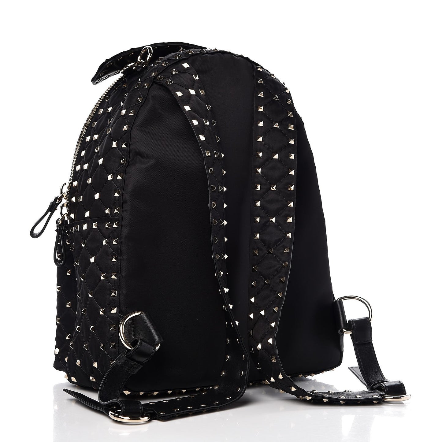 Nylon Quilted Rockstud Spike Backpack Black
