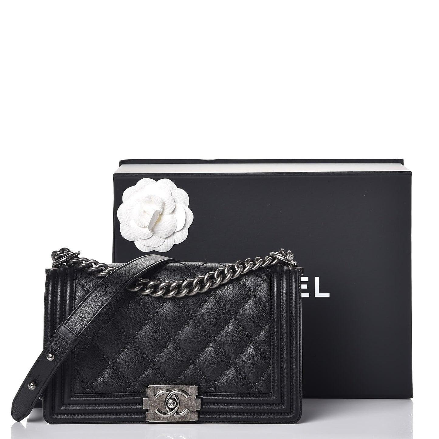 Calfskin Double Stitch Medium Boy Flap Black
