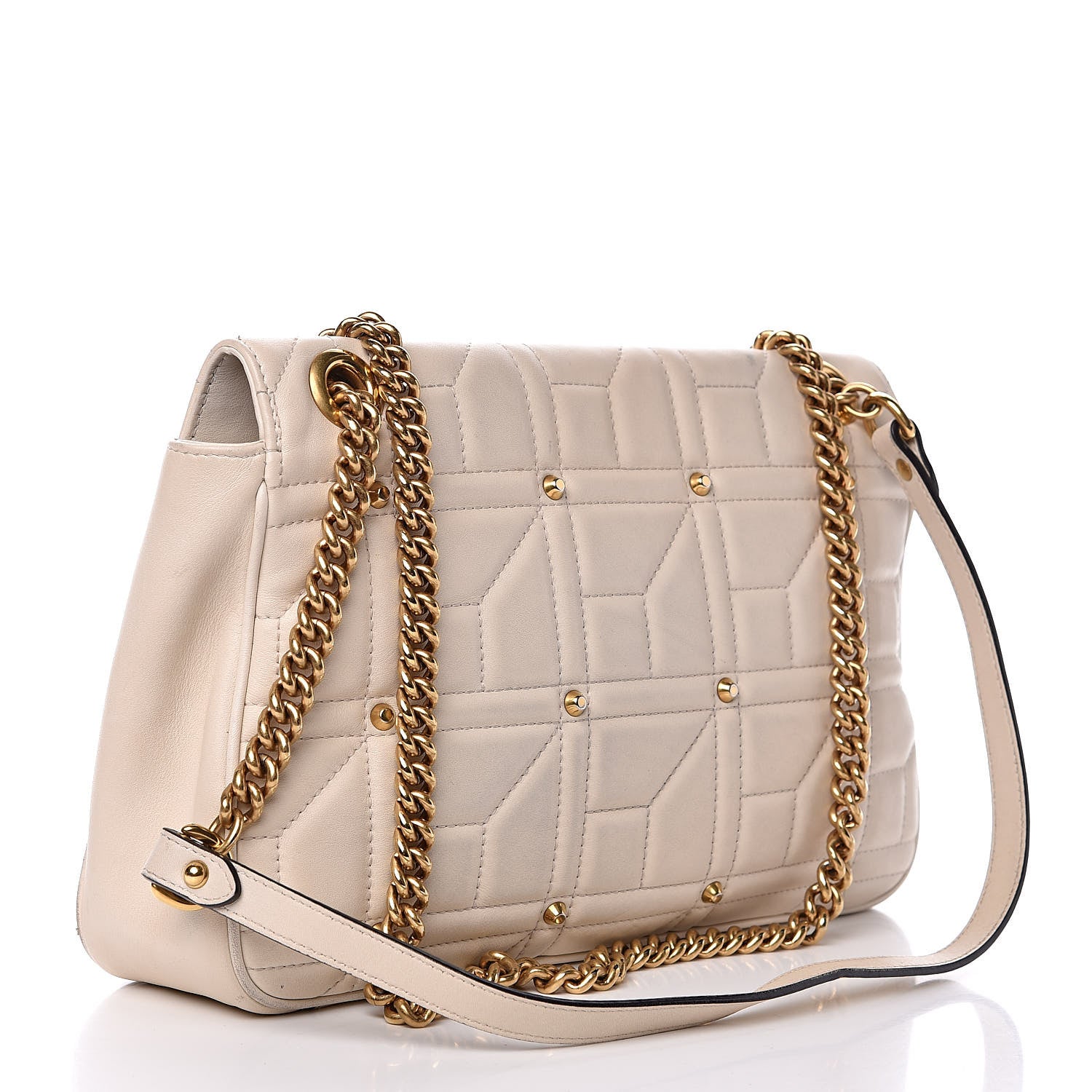 Gucci Calfskin Matelasse Studded Medium GG Marmont Shoulder Bag White 3 of 17