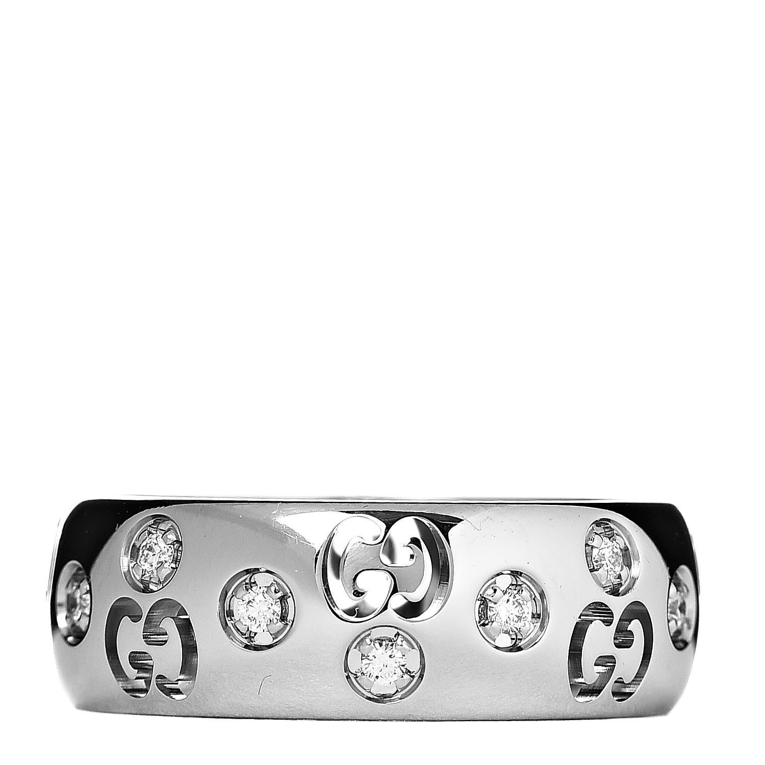 Gucci 18K White Gold Diamond 6mm Icon Band Ring 50 5.25 1 of 5
