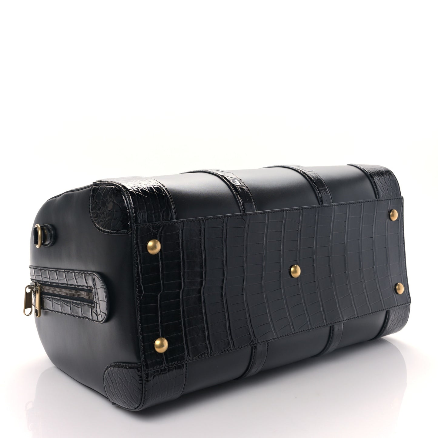 Calfskin Crocodile Double G Duffle Bag Black