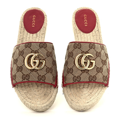 Gucci Monogram Matelasse GG Marmont Espadrille 20mm Slide Sandals 37.5 Beige Ebony New Cherry Red 5 of 14