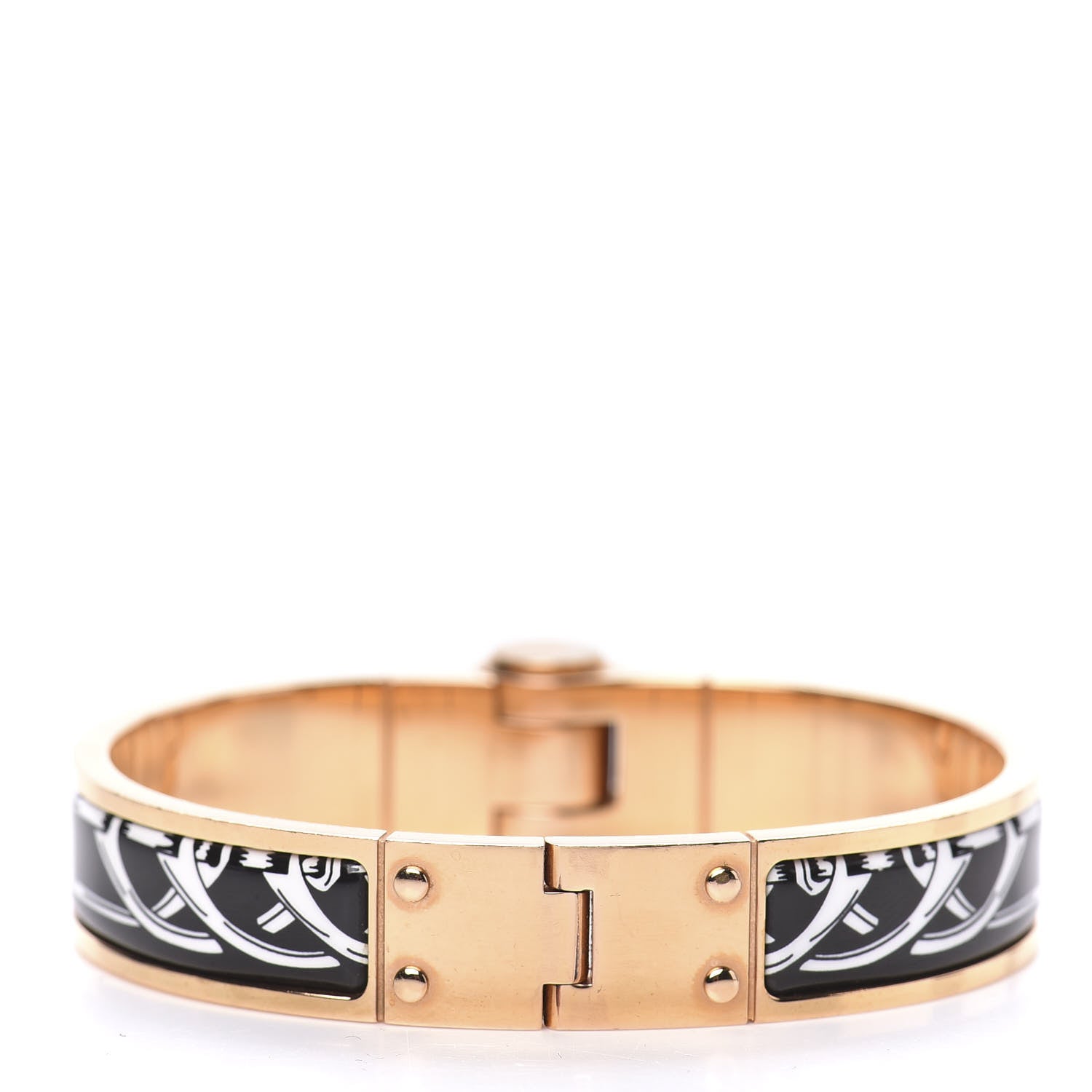 Hermes Enamel Printed Narrow Balades Equestres Positif Negatif Hinged Bracelet S Black 3 of 5
