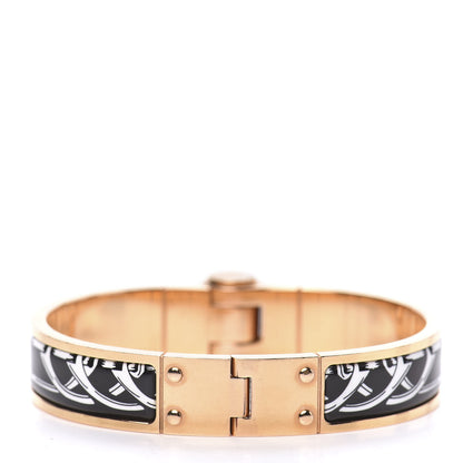 Hermes Enamel Printed Narrow Balades Equestres Positif Negatif Hinged Bracelet S Black 3 of 5