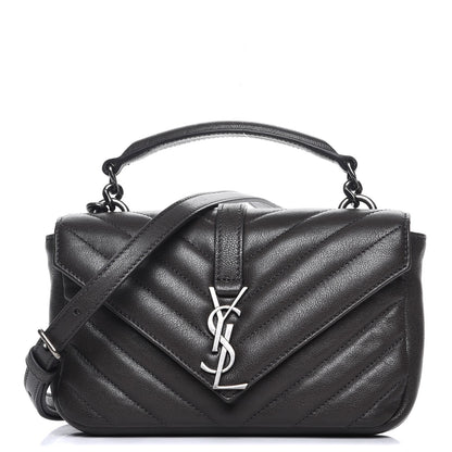 Saint Laurent Sheepskin Matelasse Chevron Monogram College Chain Wallet Coal 1 of 6