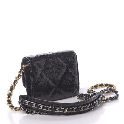 Chanel Shiny Crumpled Calfskin Quilted Chanel 19 Flap Coin Purse With Chain Black 3 of 12