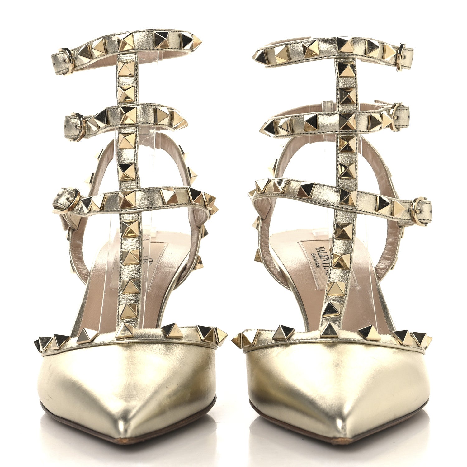 Valentino Garavani Metallic Nappa Rockstud Ankle Strap 65mm Pumps 36 Gold 3 of 10