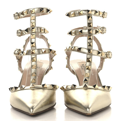 Valentino Garavani Metallic Nappa Rockstud Ankle Strap 65mm Pumps 36 Gold 3 of 10