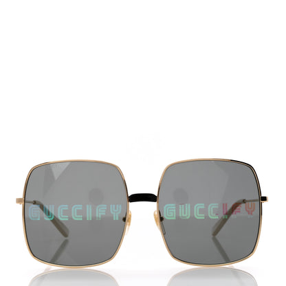 Gucci Metal Rectangular Guccify Frame Sunglasses GG0414S Gold 2 of 7