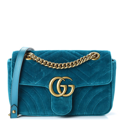 Gucci Velvet Matelasse Mini GG Marmont Shoulder Bag Pavone Cyan 1 of 9