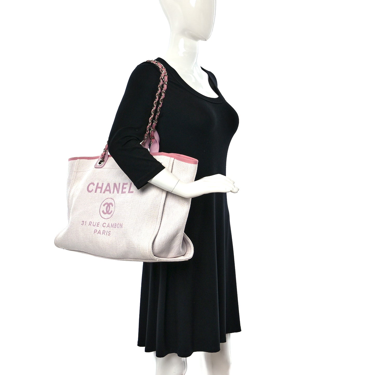 Woven Straw Raffia Medium Deauville Tote Pink
