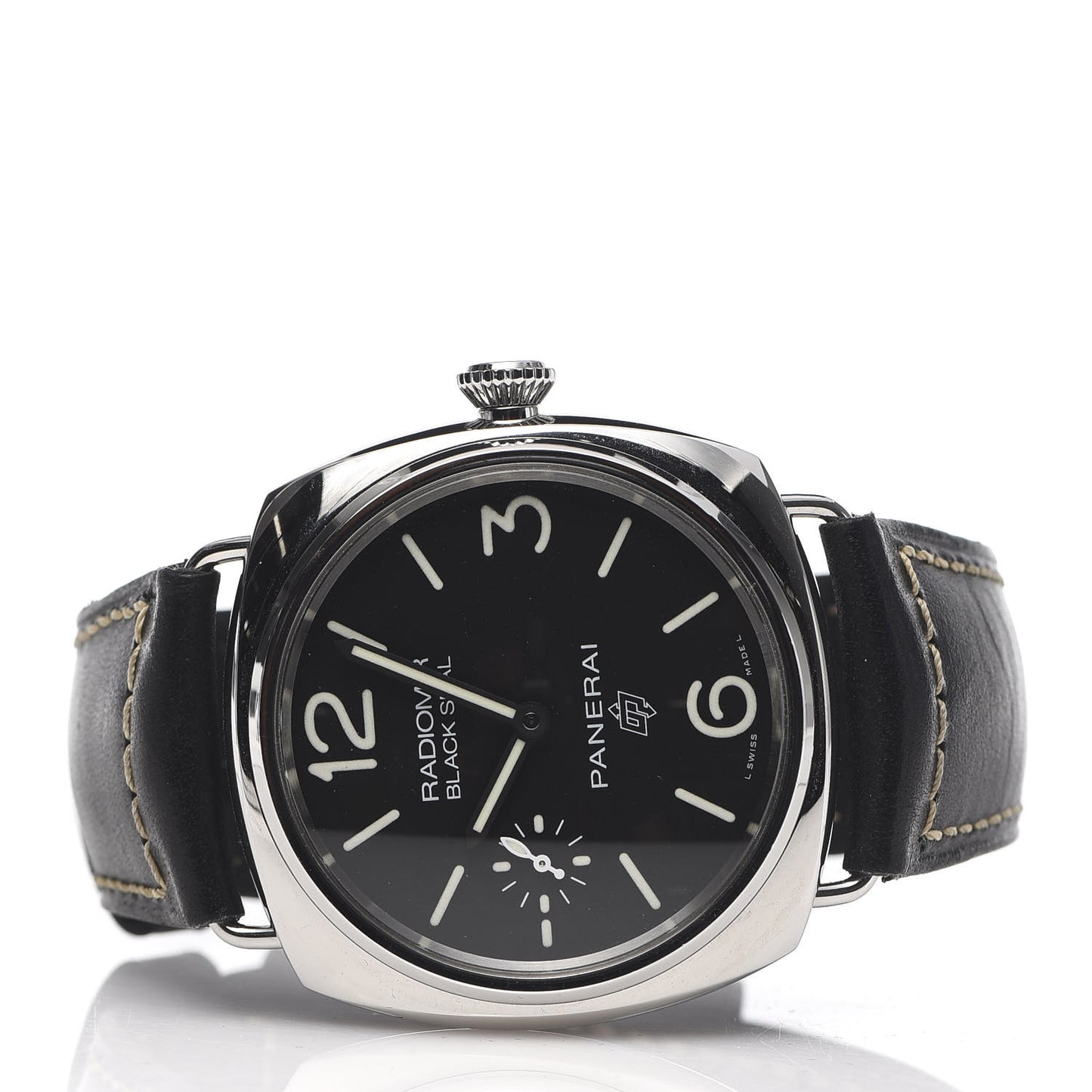 Stainless Steel Calfskin 45mm Radiomir Black Seal Logo Manual Winding Watch Black PAM00754