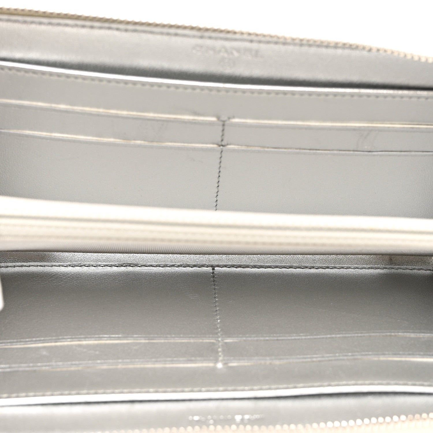 Chanel Metallic Lambskin Quilted Large Gusset Zip Around Wallet Silver 5 of 10