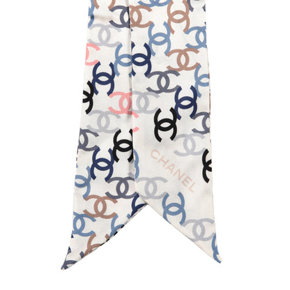 Chanel Silk Twill CC Slim Bandeau Scarf Ecru Multicolor 2 of 3