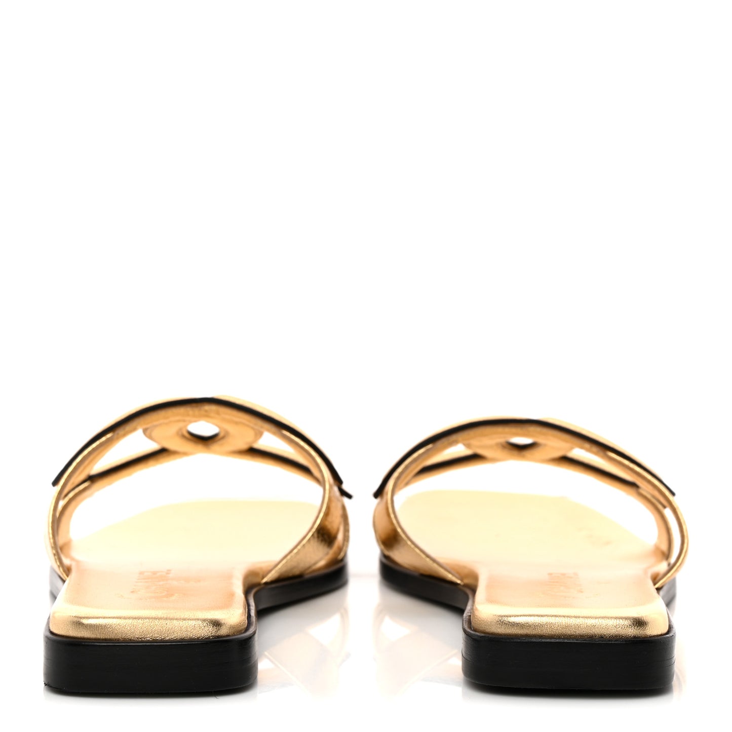 Crackled Laminated Calfskin CC Cut Out Mules Sandals 39 Gold