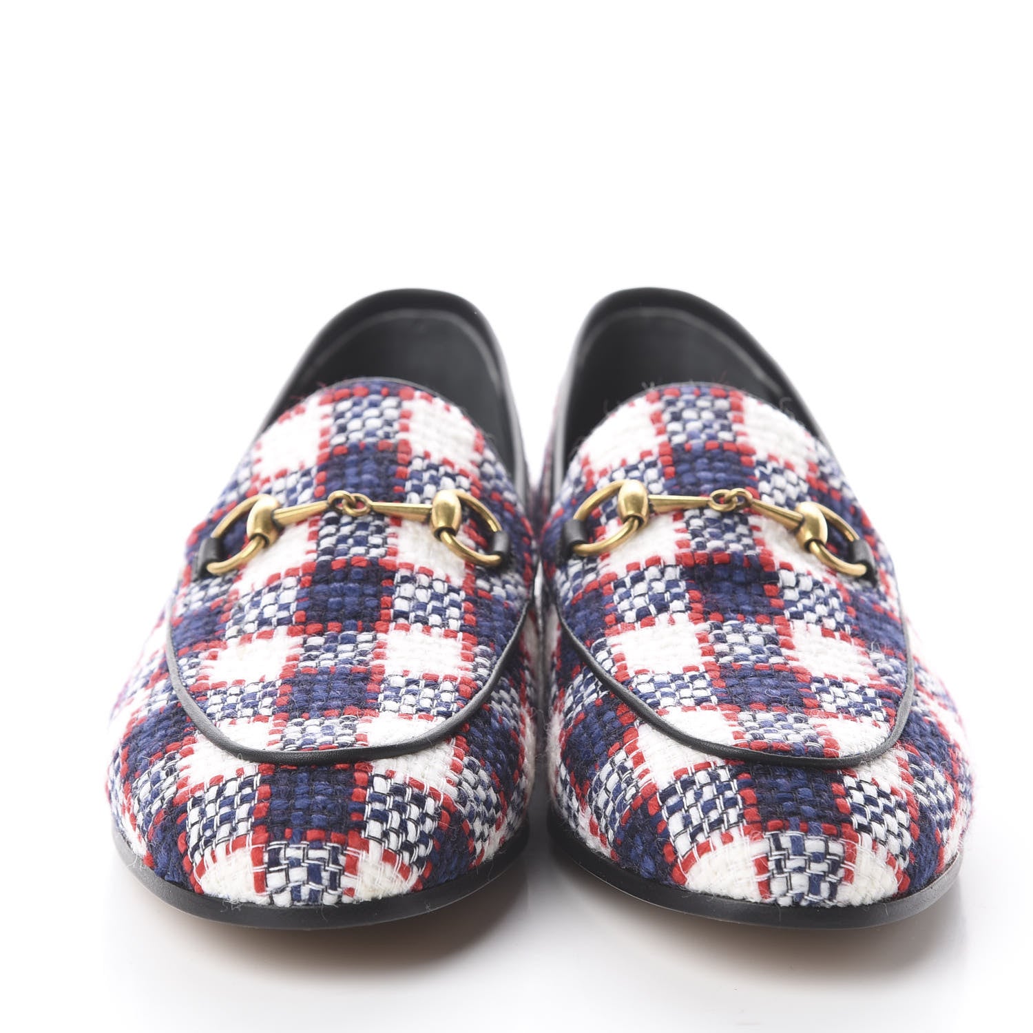 Gucci Vintage Tweed Check Horsebit Womens Jordaan Loafers 39 White Hibiscus Red Marine 2 of 7