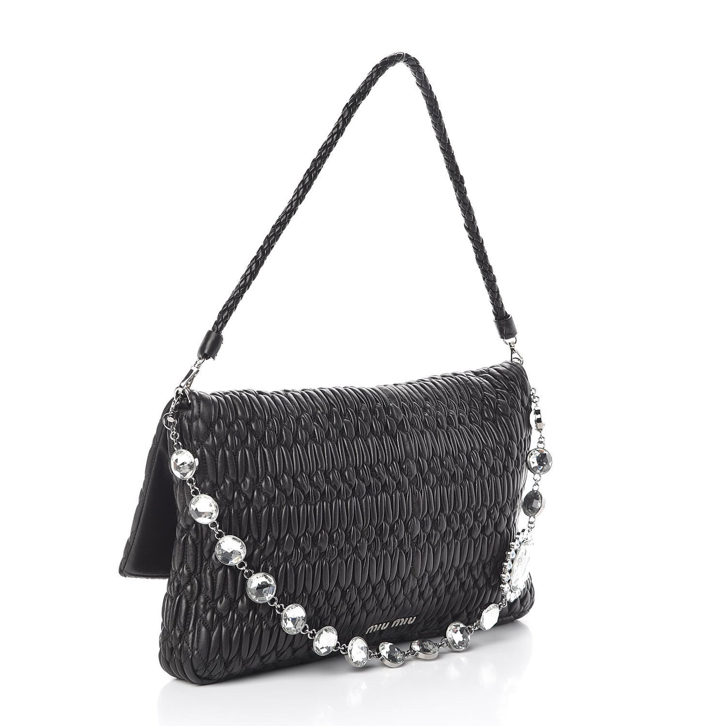 Nappa Matelasse Crystal Flap Clutch Black