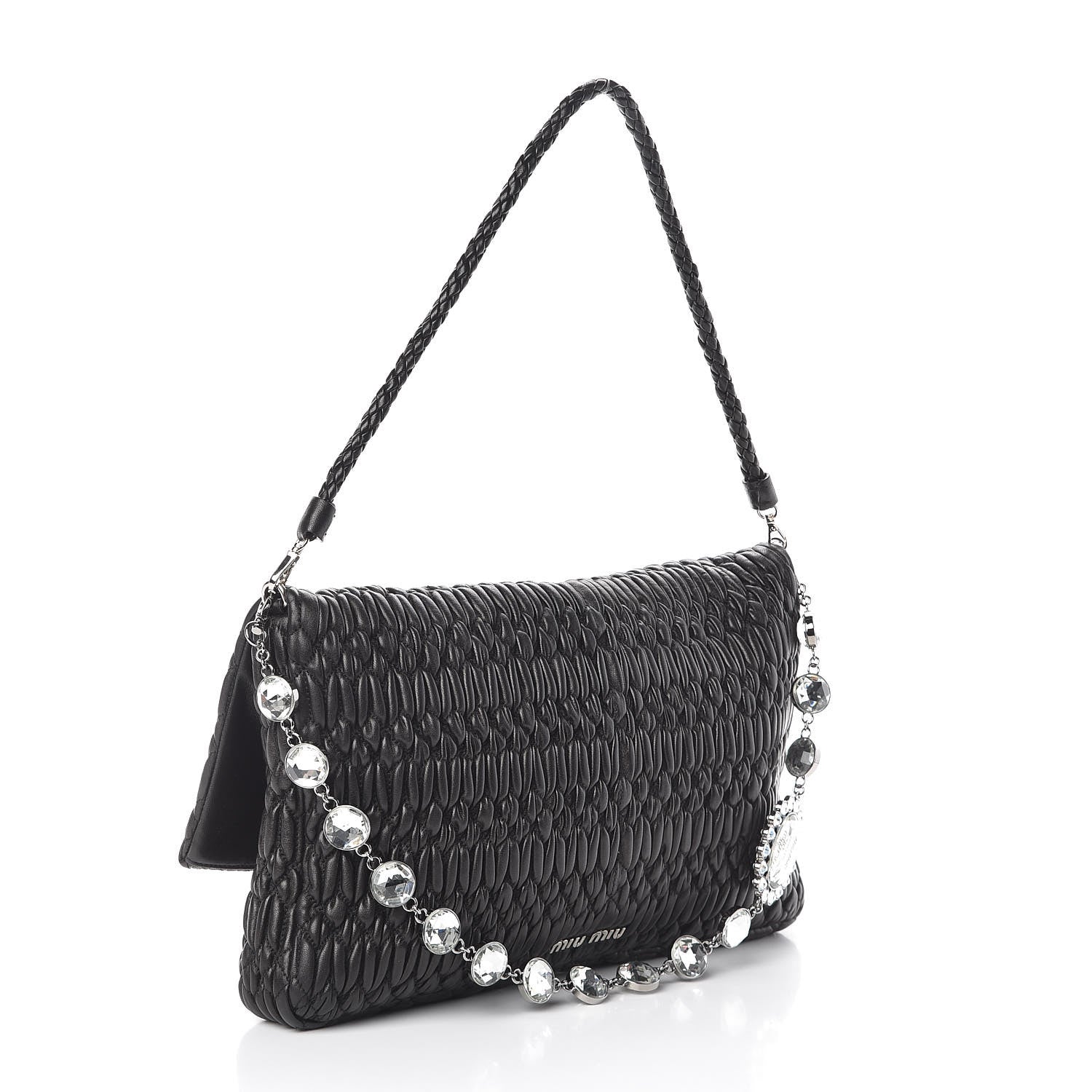 Miu Miu Nappa Matelasse Crystal Flap Clutch Black 3 of 9