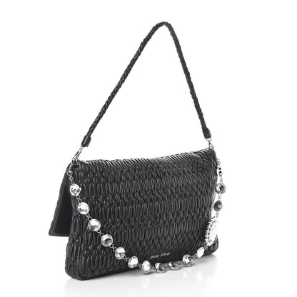 Miu Miu Nappa Matelasse Crystal Flap Clutch Black 3 of 9