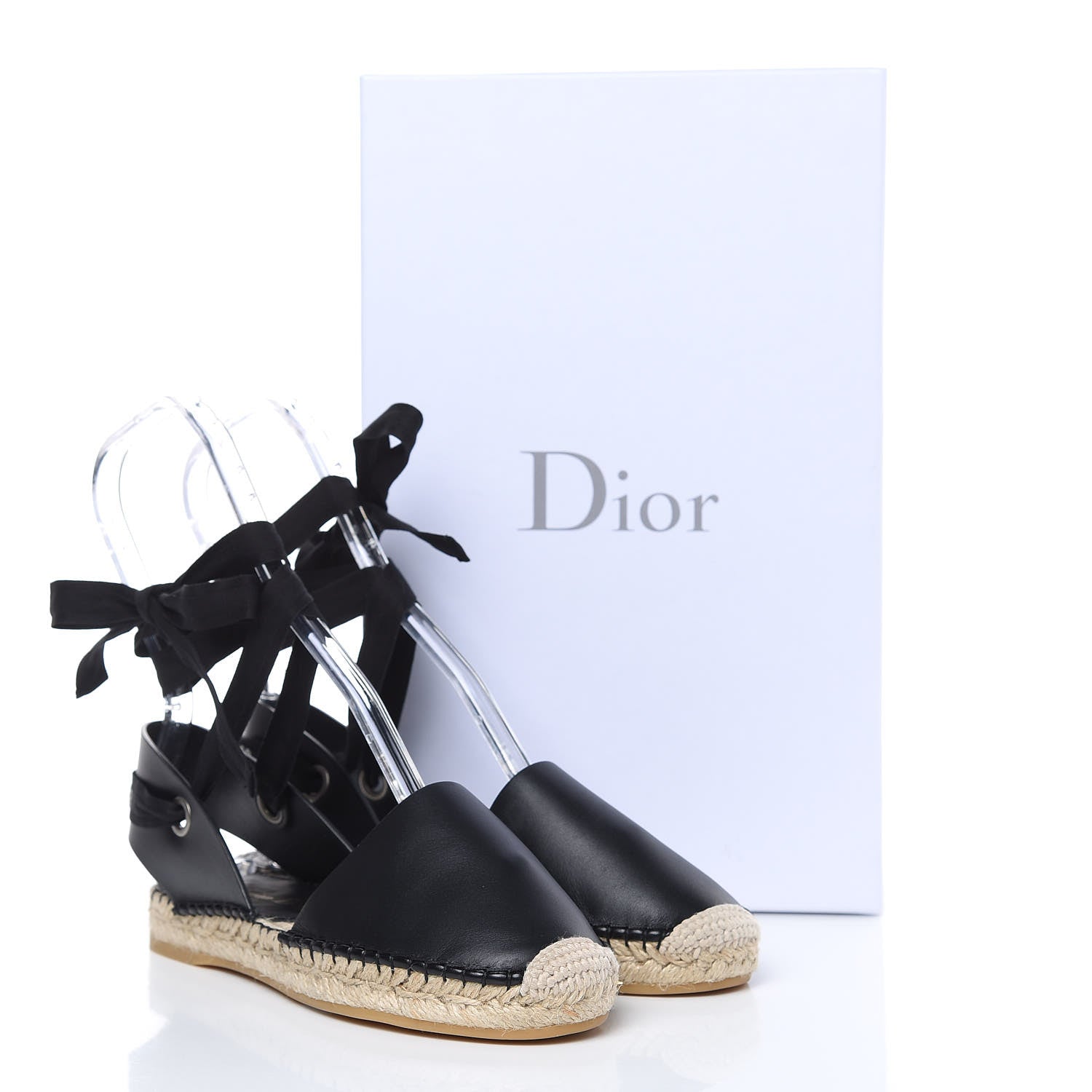 Christian Dior Calfskin Nicely-D Ankle Tie Espadrilles Flats 36.5 Black 7 of 7