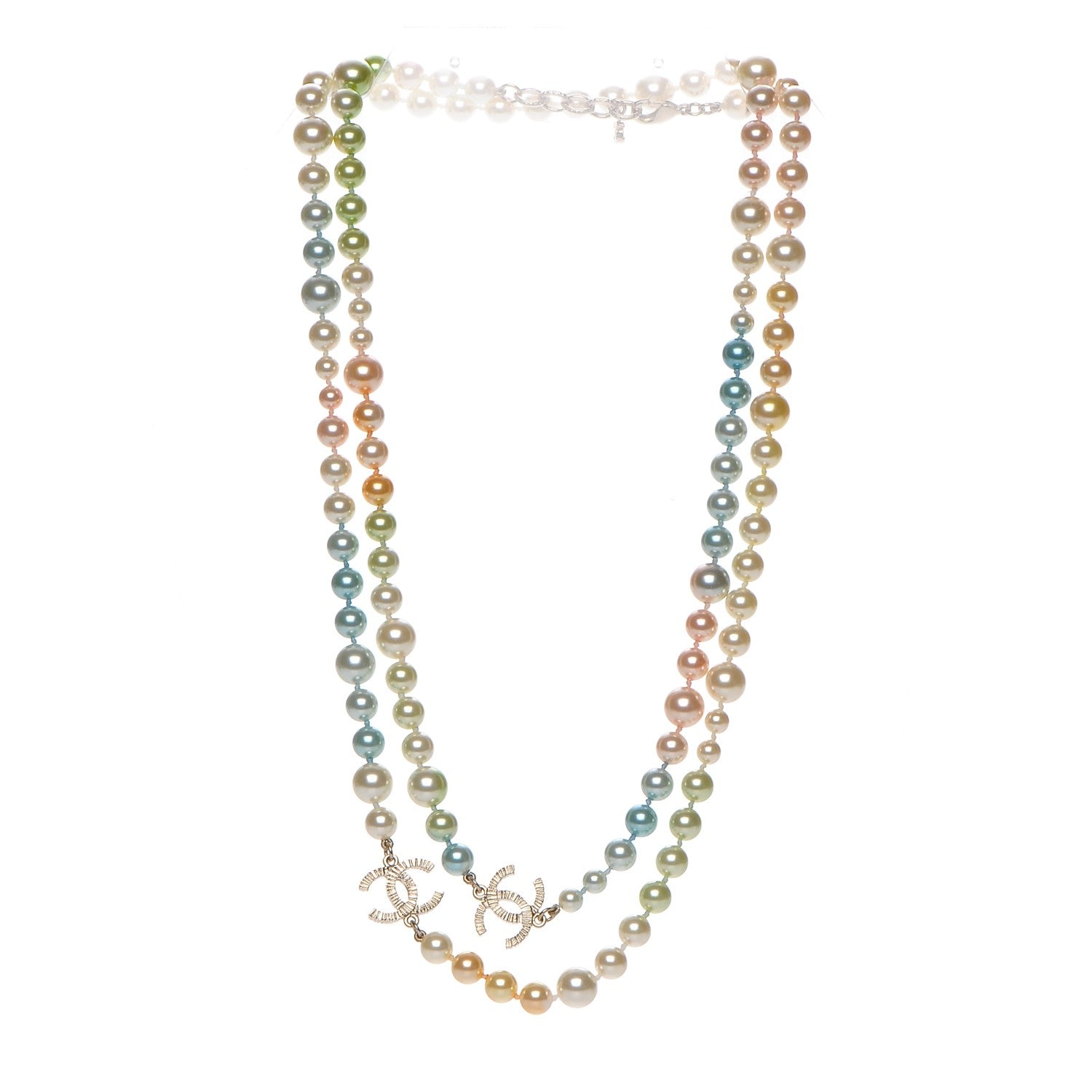 Chanel Beaded Pearl CC Long Necklace Gold Multicolor 4 of 6