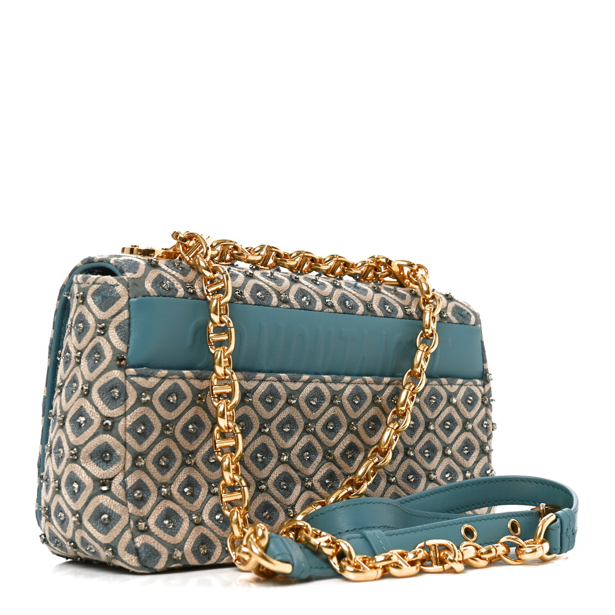 Christian Dior Calfskin Strass Embroidered Small Caro Bag Blue 3 of 11