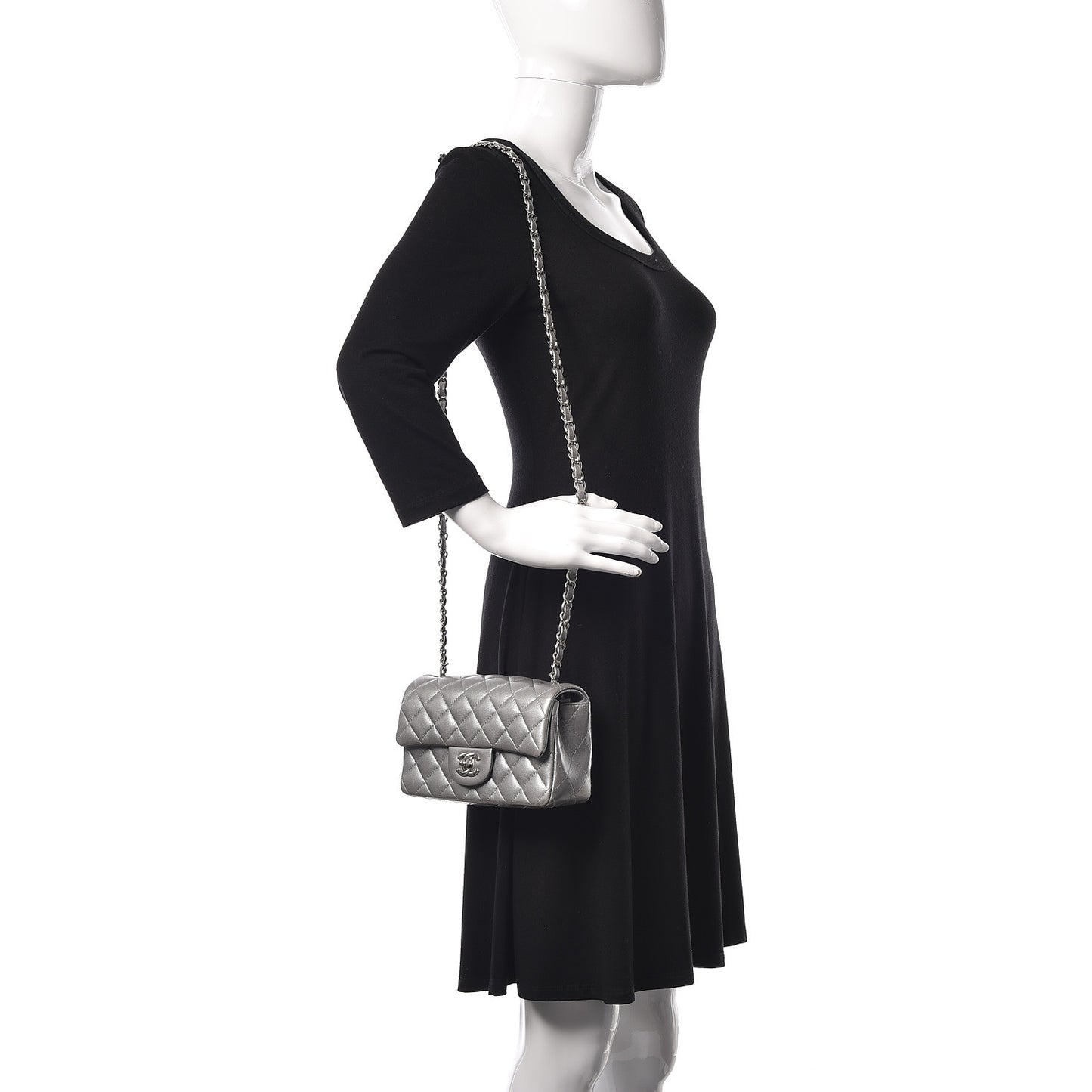 Metallic Lambskin Quilted Mini Rectangular Flap Silver