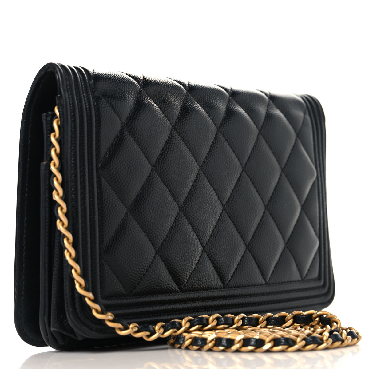 Chanel Caviar Quilted Boy Wallet On Chain WOC Black 2 of 10