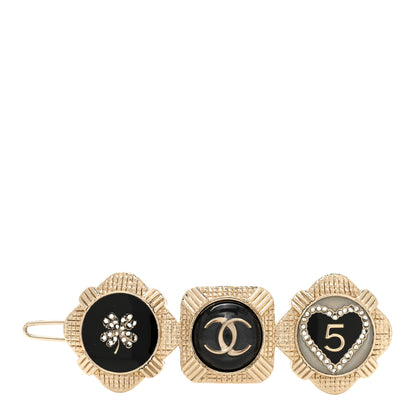 Chanel Metal Resin Enamel Crystal CC Hair Clip Barrette Gold Black 1 of 3