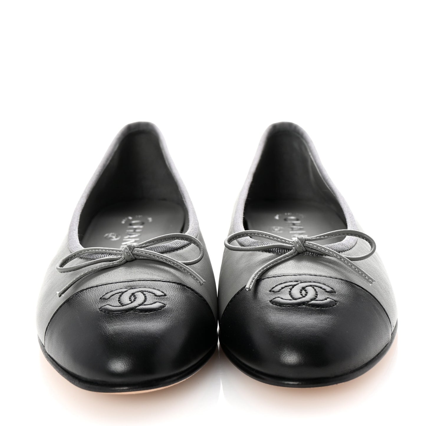 Lambskin Cap Toe CC Ballerina Flats 39.5 Grey Black
