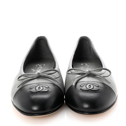 Chanel Lambskin Cap Toe CC Ballerina Flats 39.5 Grey Black 3 of 10