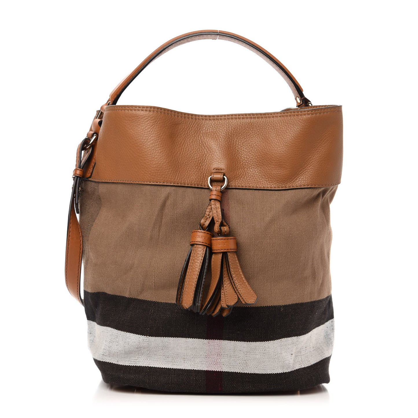 Grainy Calfskin Canvas Mega Check Medium Ashby Tassel Hobo Saddle Brown